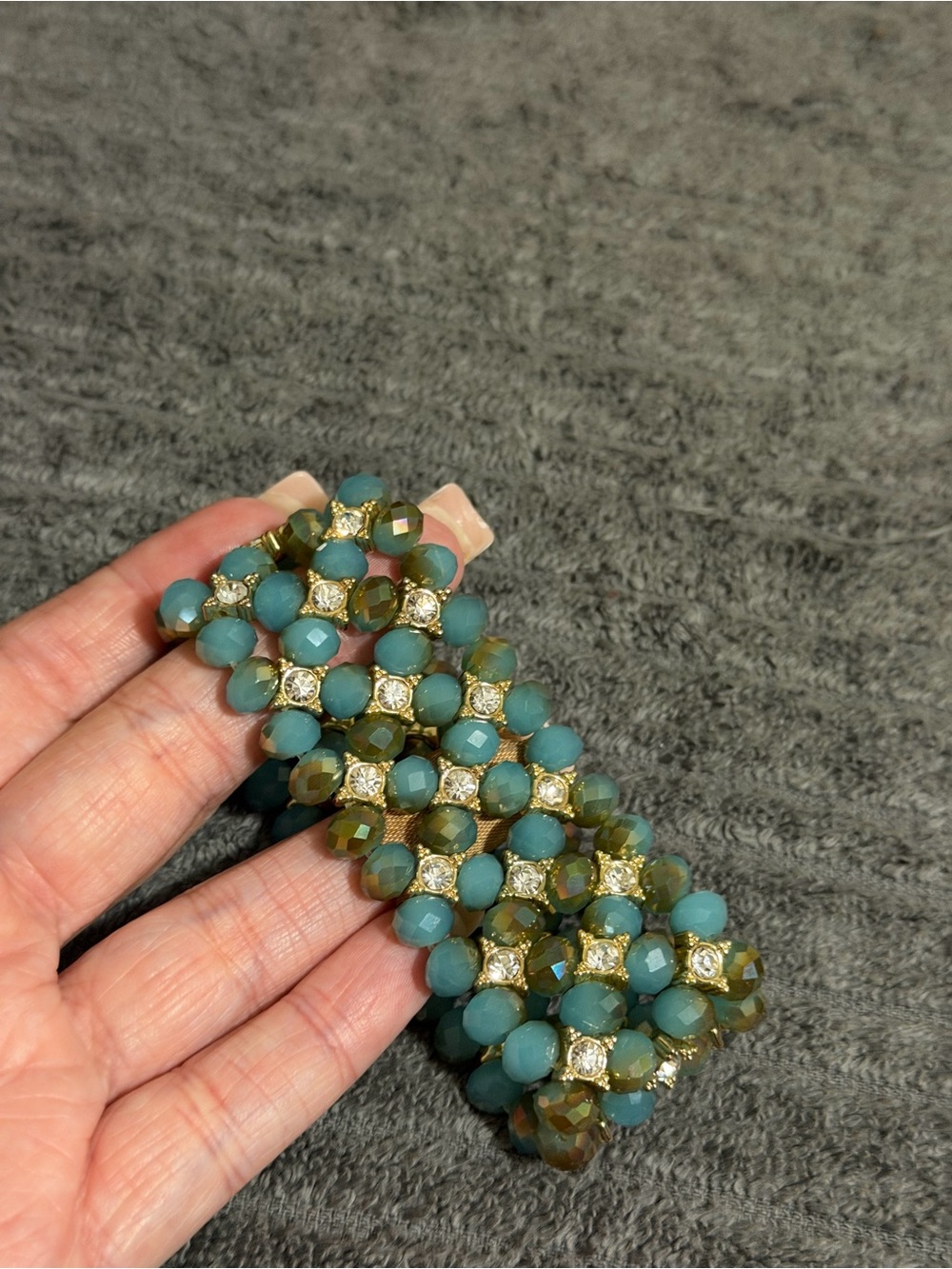 Park Lane Blue-Green Beaded Stretch Bracelet with Gold Accents